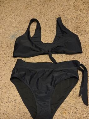 Black Tie-Front Bikini Set - Women's Swim